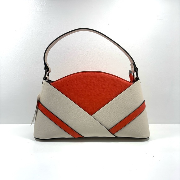 Cream and Orange Leather Shoulder Bag